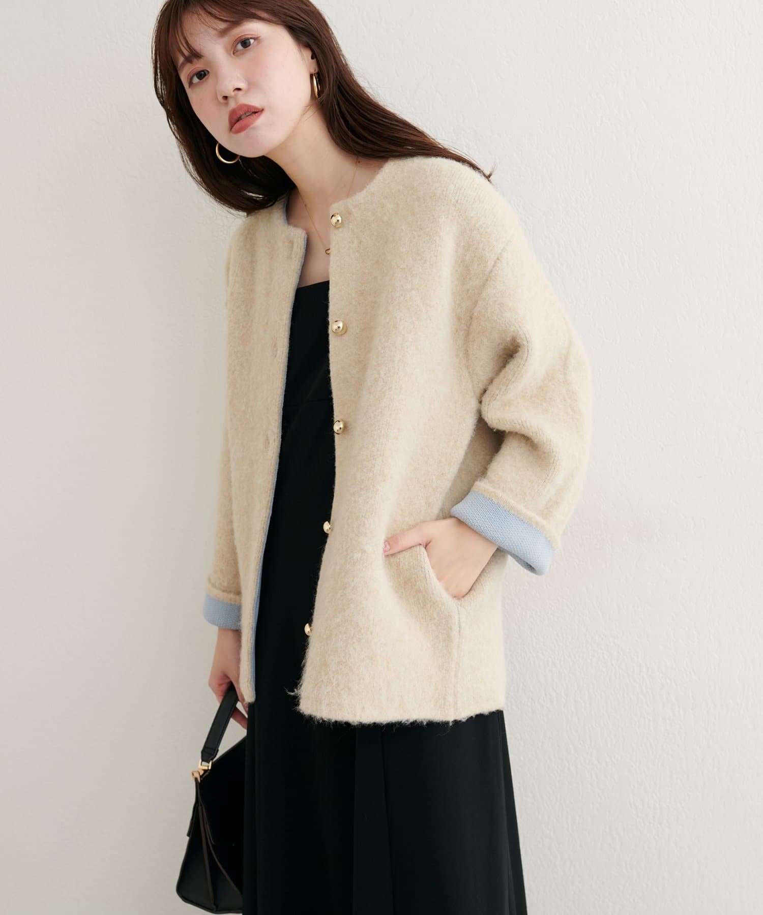 〈natural couture〉Fox混Ｗ　フェイスニットコート natural couture（ナチュラルクチュール）の「FOX混Wフェイス