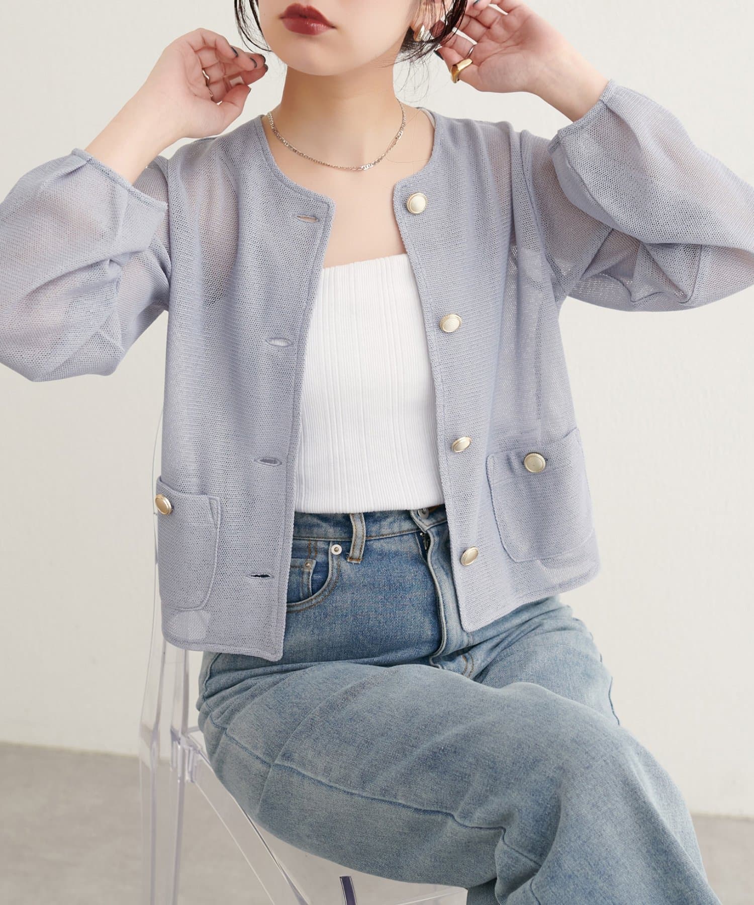 natural couture(ナチュラルクチュール) 【WEB限定】ラッセルノーカラー羽織ジャケット