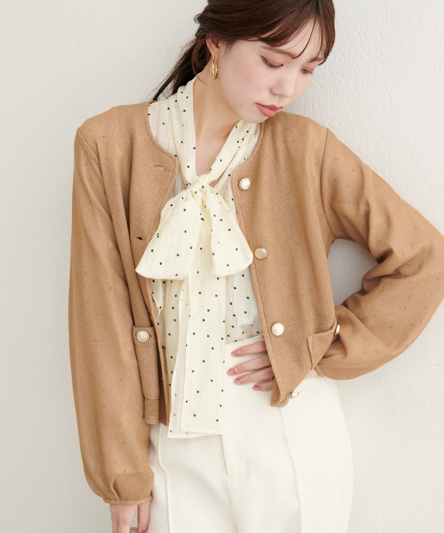 natural couture(ナチュラルクチュール) 【WEB限定】ラッセルノーカラー羽織ジャケット