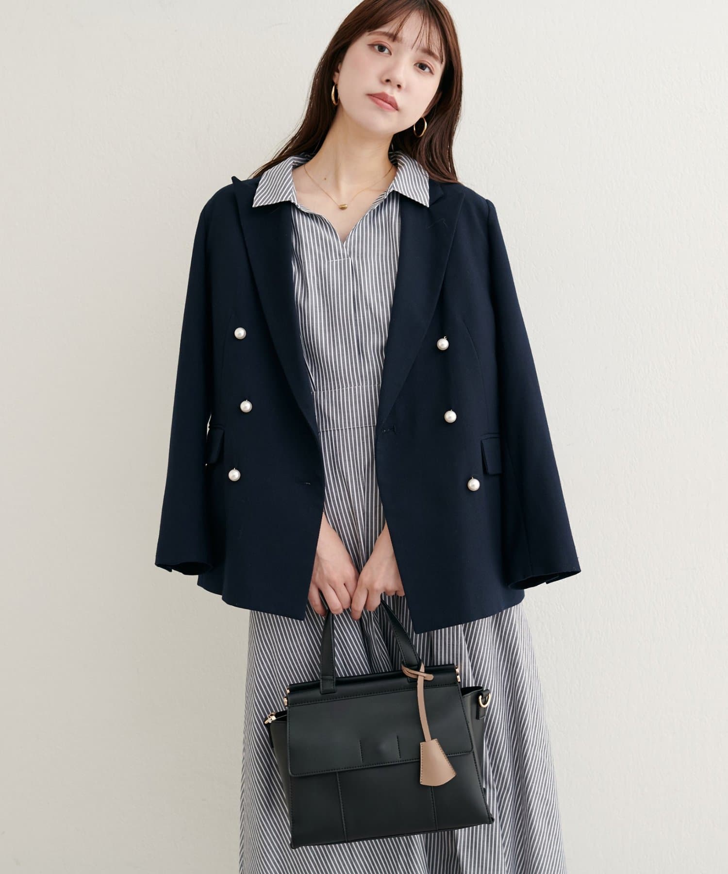 natural couture(ナチュラルクチュール) スキッパー衿7分袖ワンピース