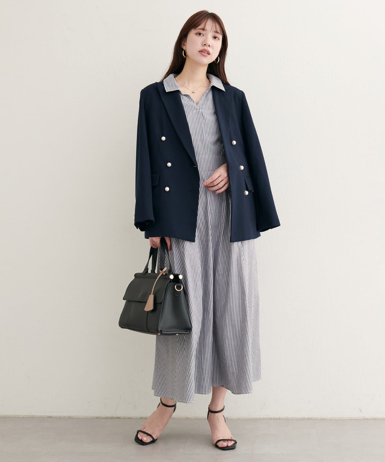 natural couture(ナチュラルクチュール) スキッパー衿7分袖ワンピース