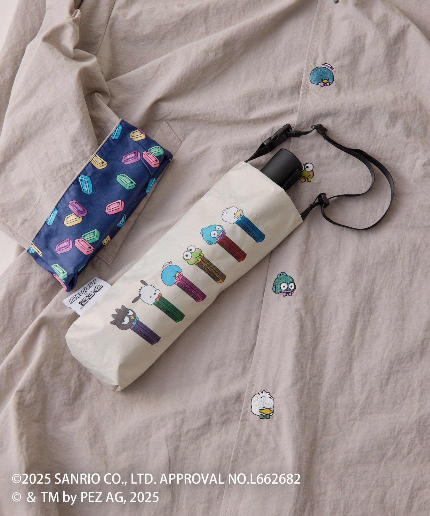 ear PAPILLONNER(イア パピヨネ) 【はぴだんぶい×PEZ(ペッツ)×ear】《遮光＆紫外線カット率99％/ワンタッチ自動開閉！》晴雨兼用折りたたみ傘/日傘