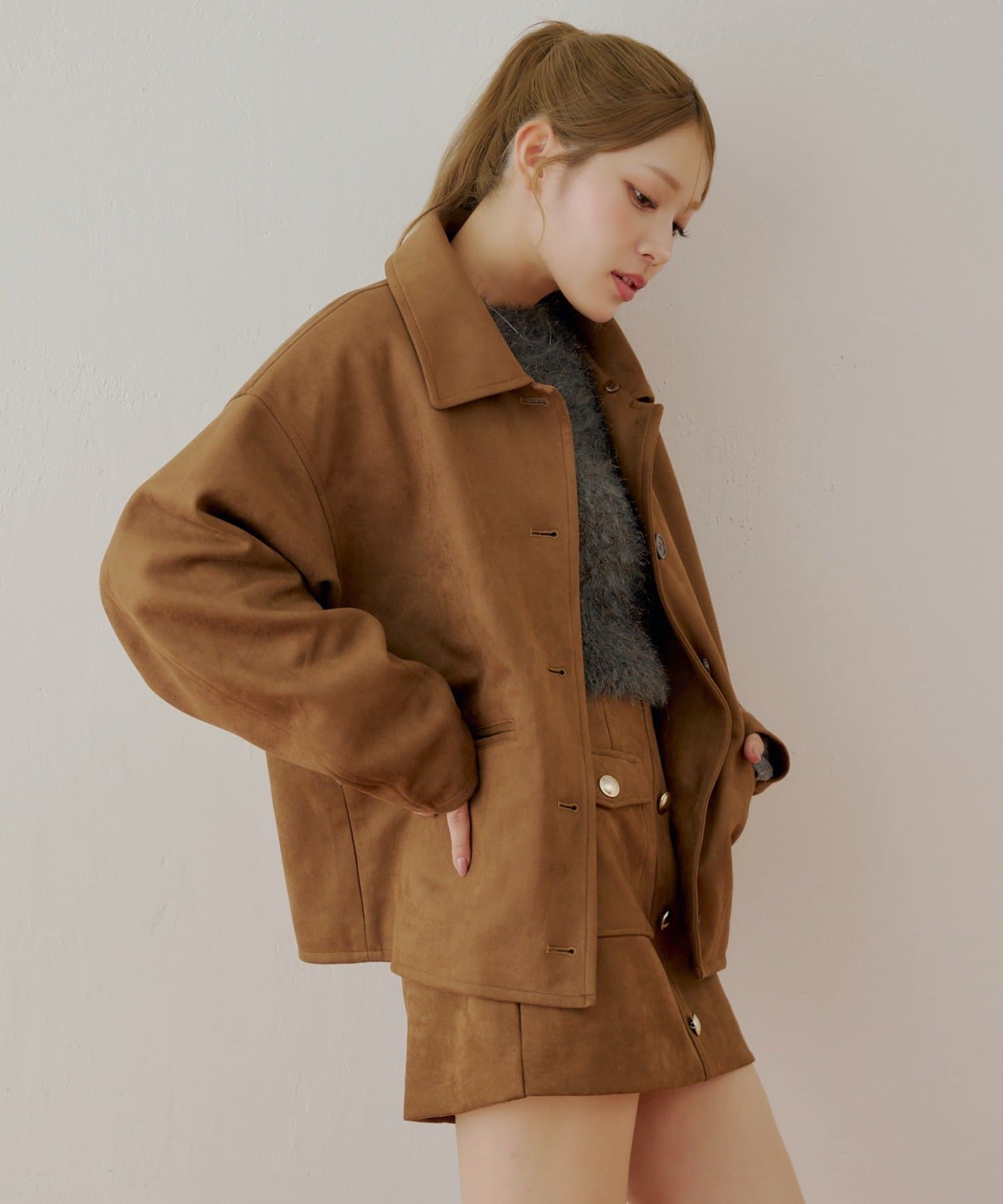 Chico(チコ) ファー取り外しレザールーズシャツジャケット