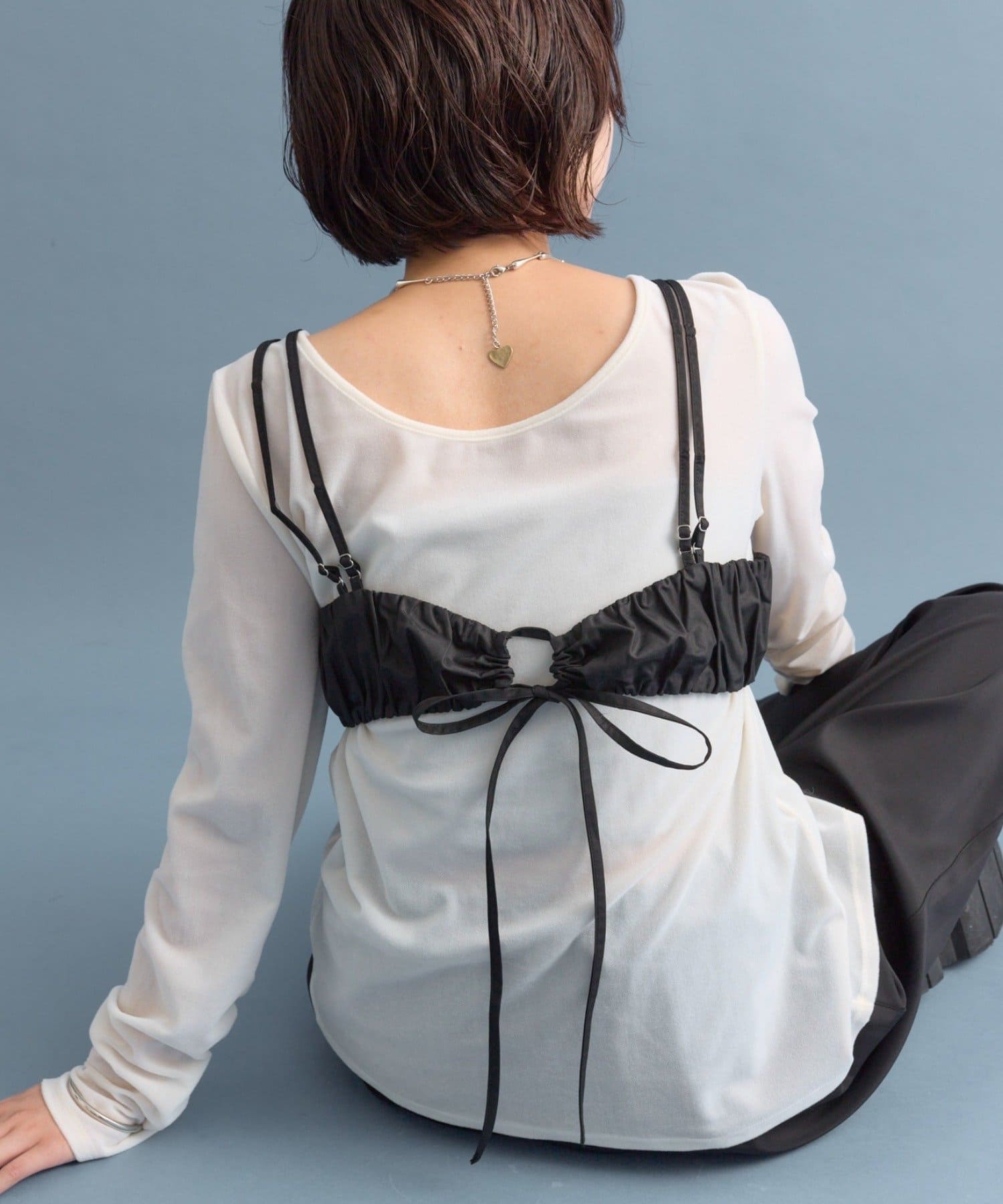 新品タグ付き♡ミストレアス♡コンパクトツイードビスチェ♡ブラック 人気のため追加決定！】ギャザービスチェSETトップス | mystic