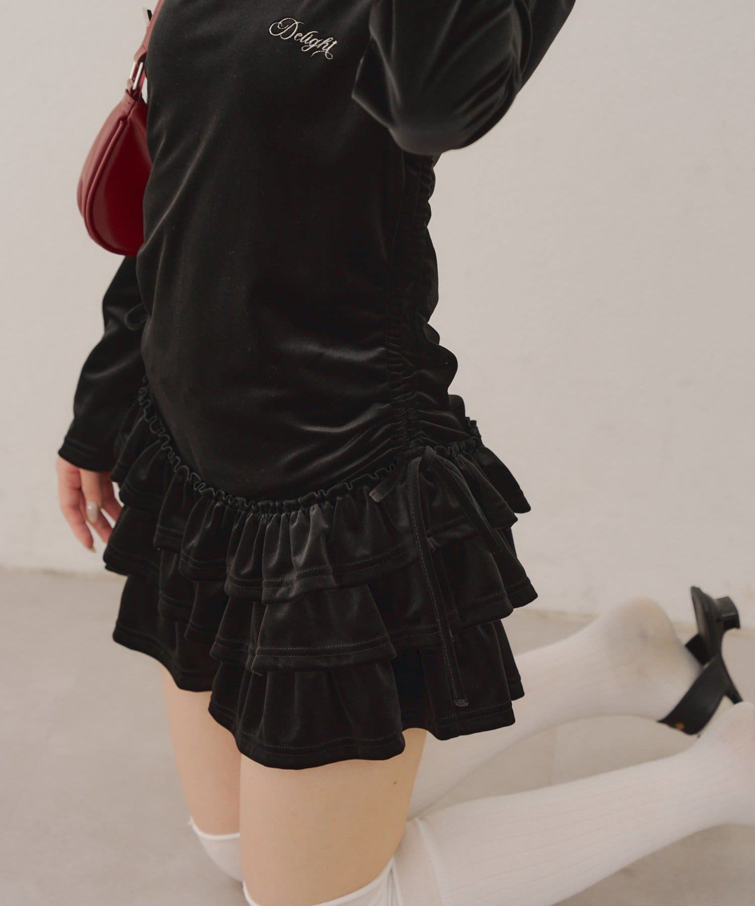 Remind me and forever(リマインドミーアンドフォーエバー) 【めい@may_81oセレクト】ベロア裾フリルミニワンピース