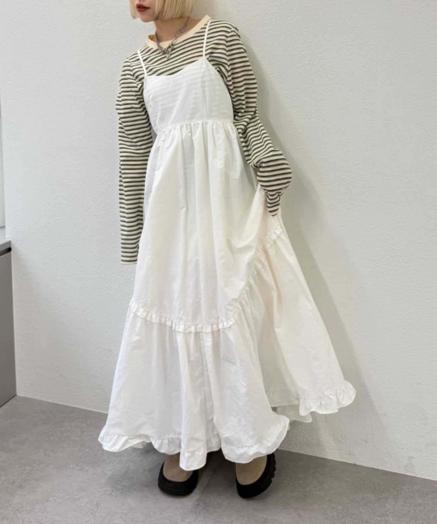 w closet(ダブルクローゼット) 【新色追加！】アソートティアードキャミワンピース