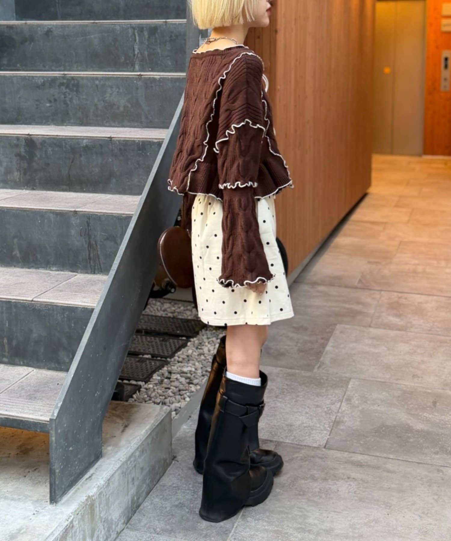 w closet(ダブルクローゼット) 【新色ブラウン登場！12月26日予約開始♪】【予約人気アイテムNO.1】配色メロウケーブルリボンカーデ