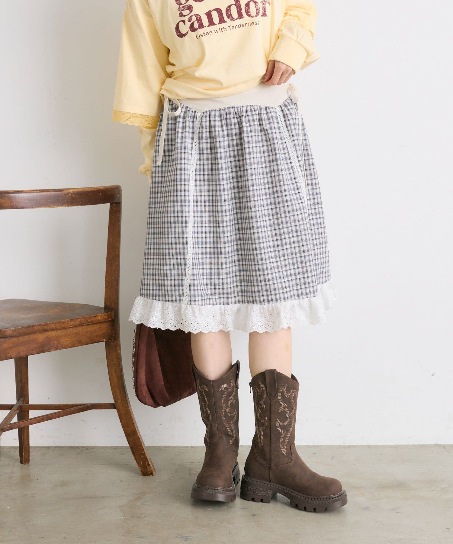 w closet(ダブルクローゼット) 【25AW/お気に入り総選挙対象アイテム】チェックフリルミディスカート