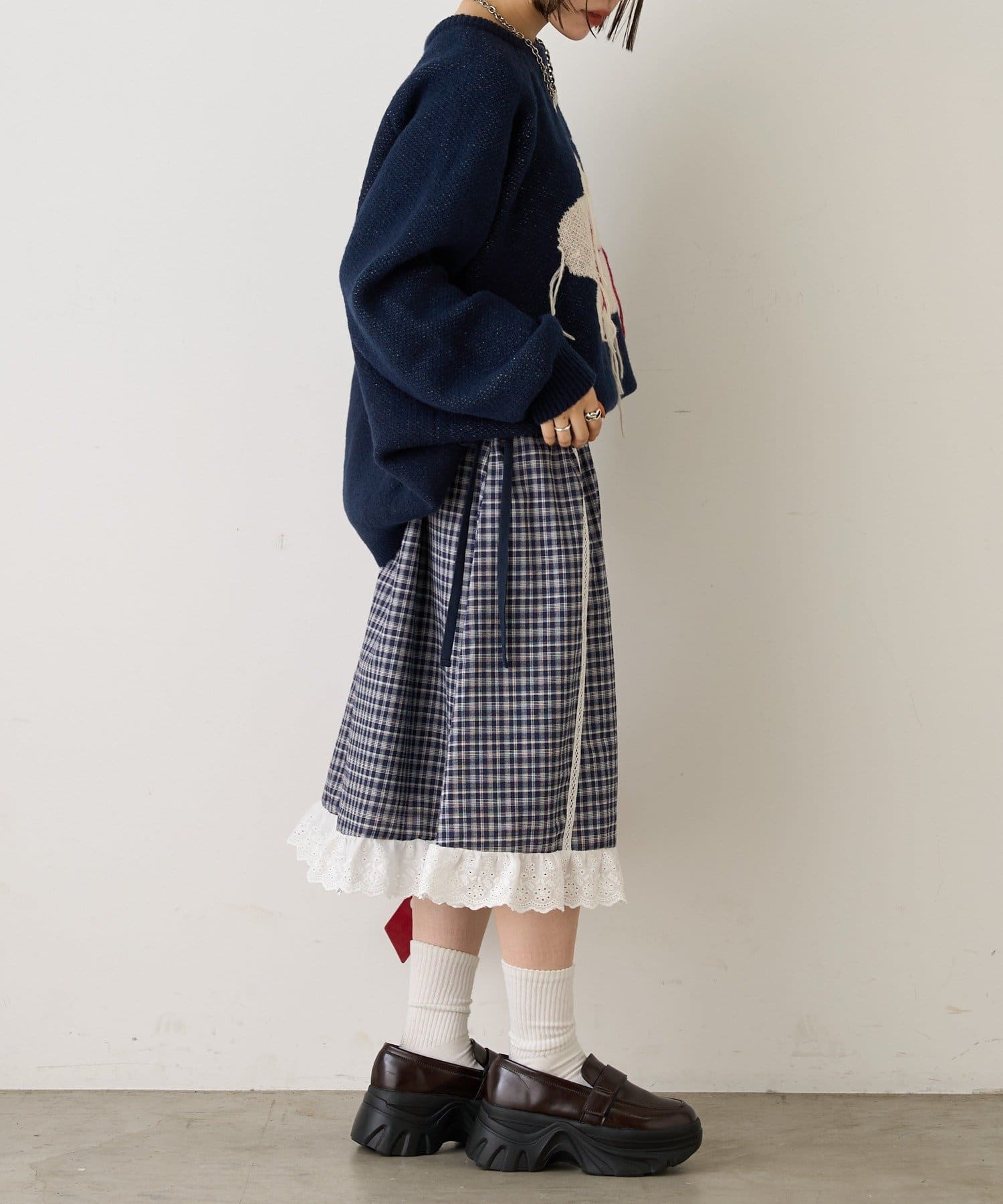 w closet(ダブルクローゼット) 【25AW/お気に入り総選挙対象アイテム】チェックフリルミディスカート
