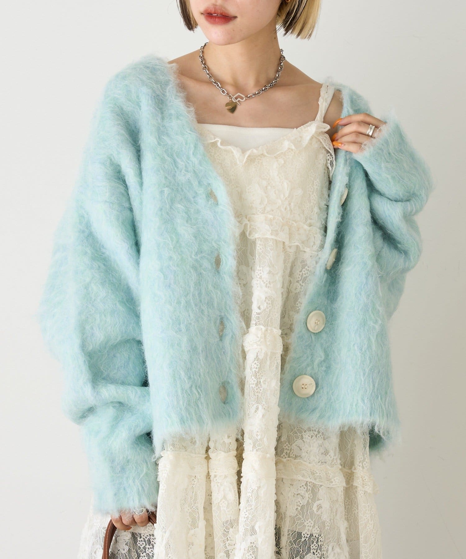 w closet(ダブルクローゼット) 【25AW/お気に入り総選挙対象アイテム】MIXシャギーBIGボタンカーデ