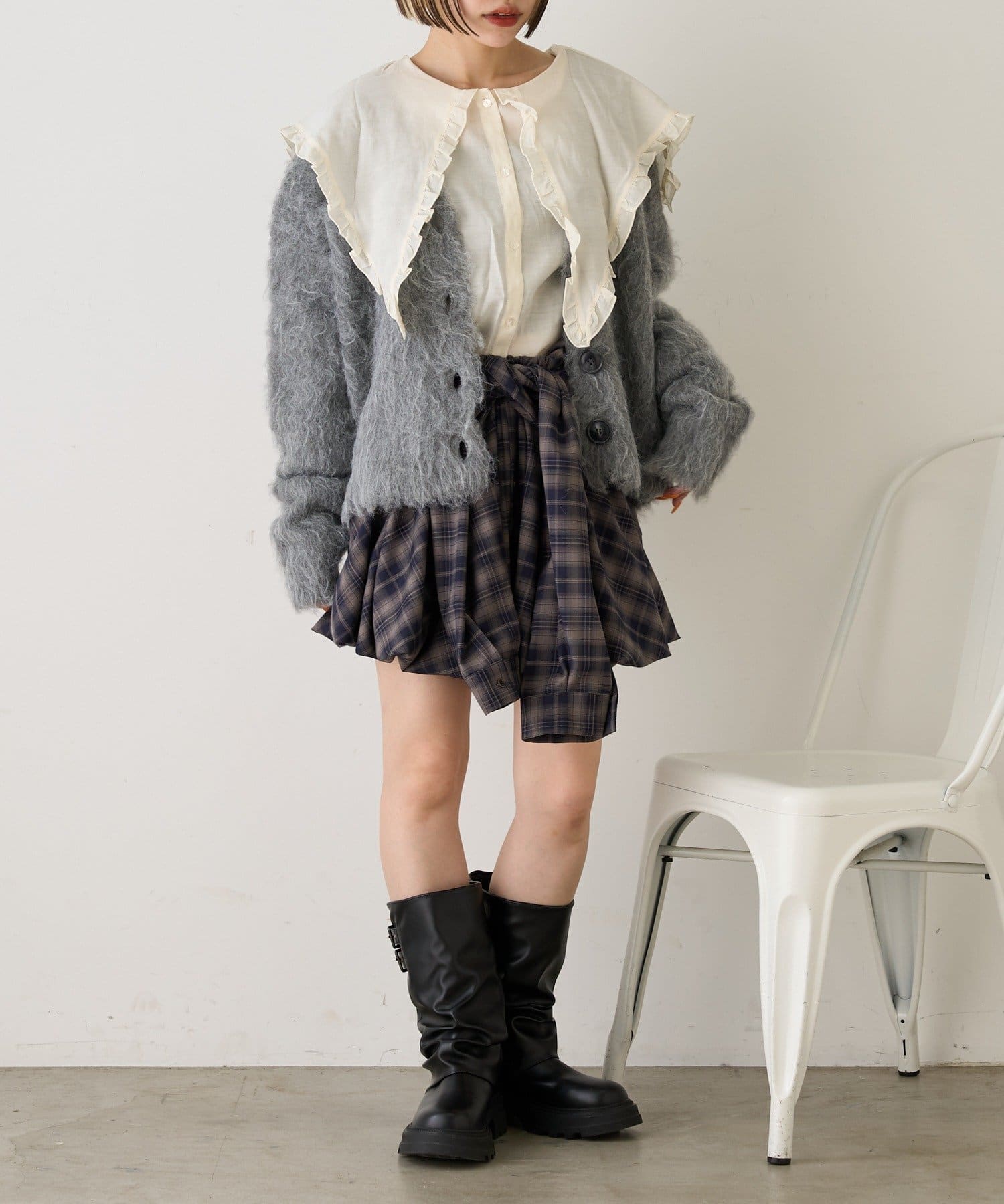 w closet(ダブルクローゼット) 【25AW/お気に入り総選挙対象アイテム】MIXシャギーBIGボタンカーデ
