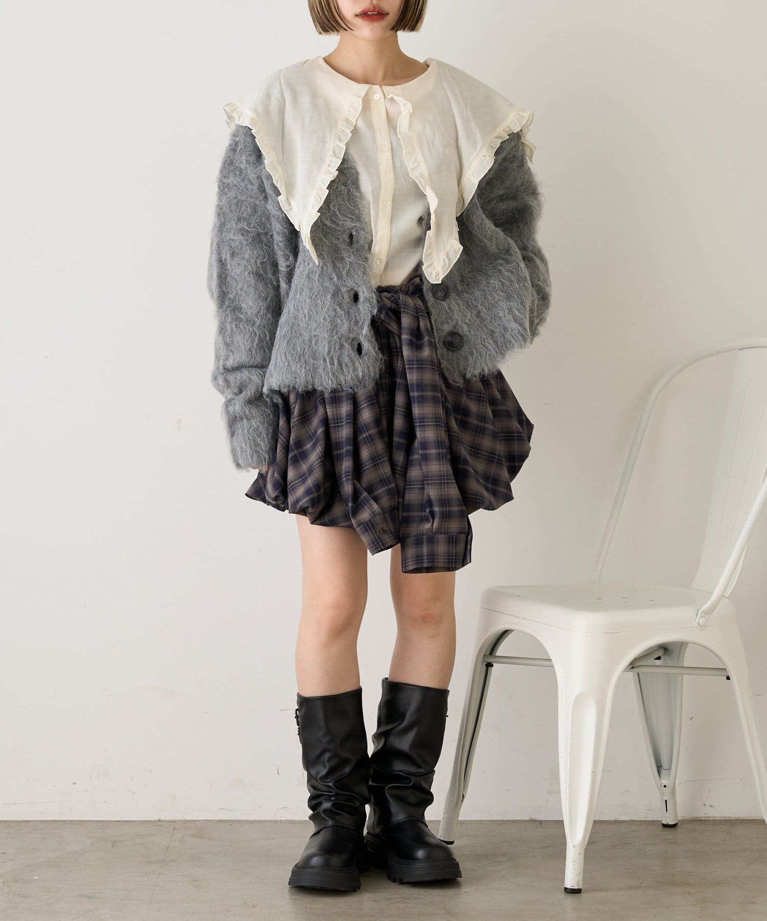 w closet(ダブルクローゼット) 【25AW/お気に入り総選挙対象アイテム】MIXシャギーBIGボタンカーデ