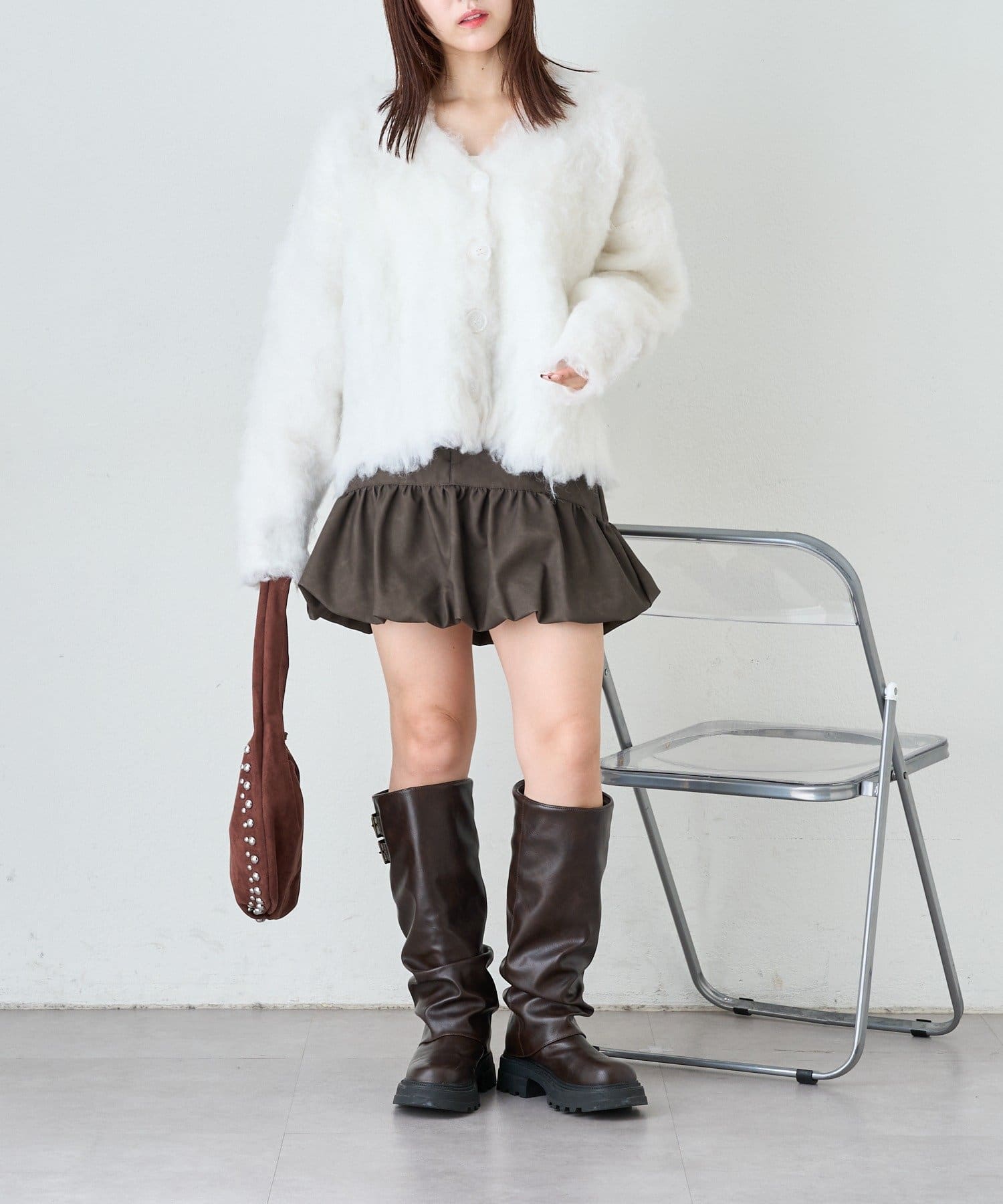 w closet(ダブルクローゼット) 【25AW】MIXシャギーBIGボタンカーディガン