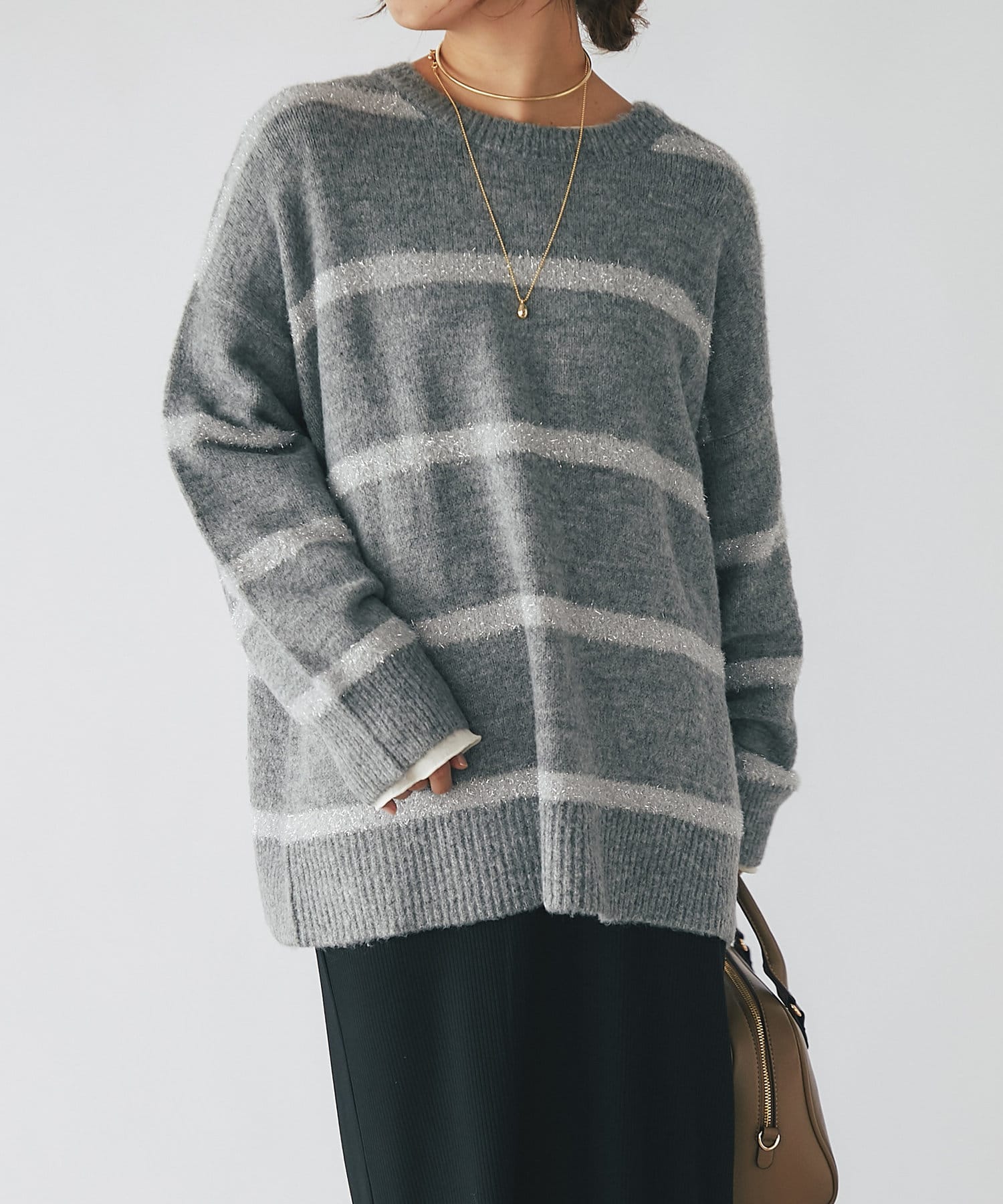 OUTLET(アウトレット) 【un dix cors】ボーダーモヘアシャギーニット