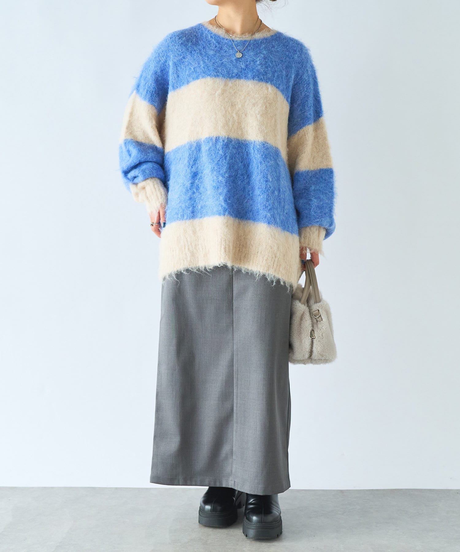 OUTLET(アウトレット) 【un dix cors】アルパカタッチボーダーニット