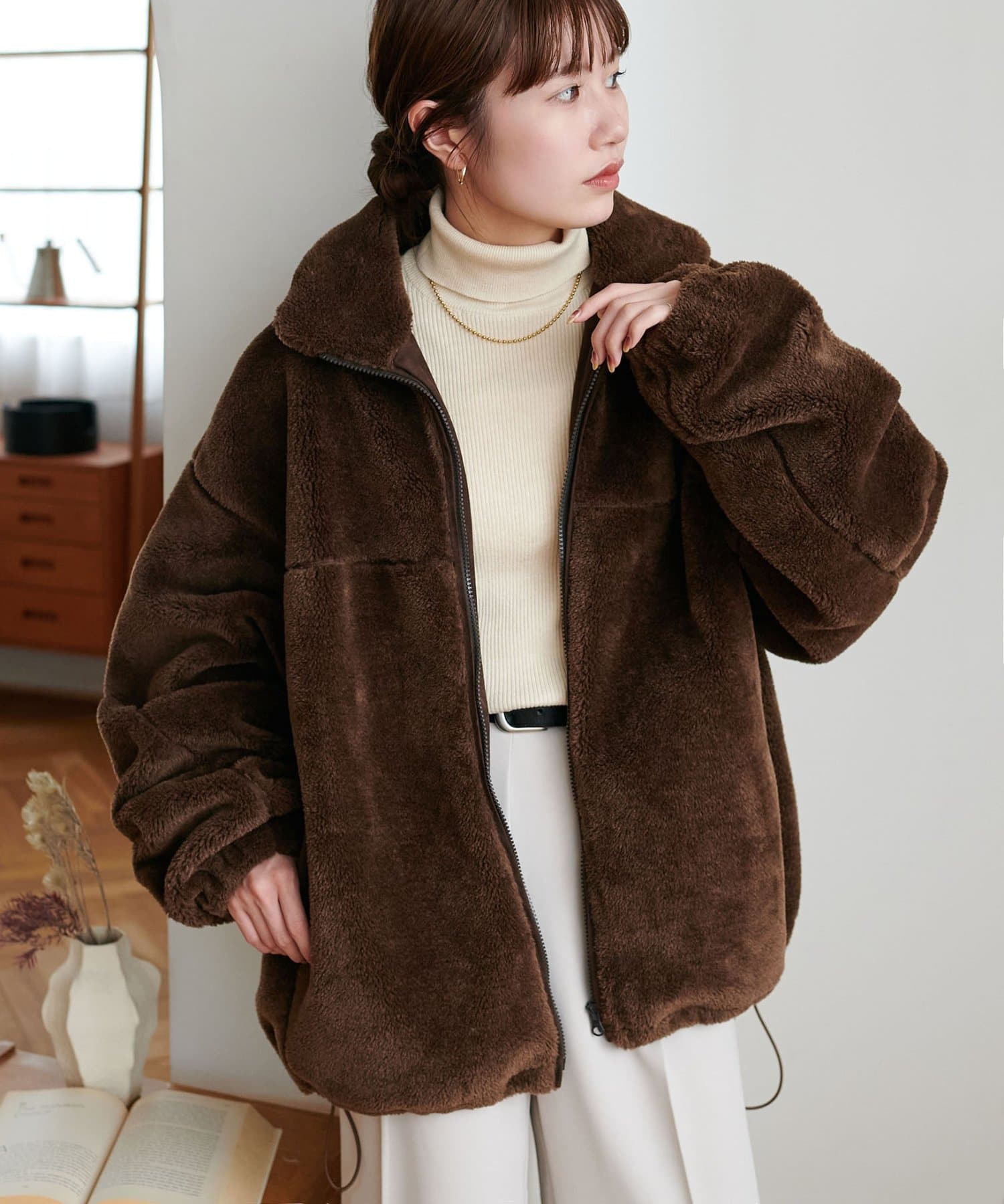 DISCOAT(ディスコート) 【ユニセックス】フェイクファースタンドブルゾン