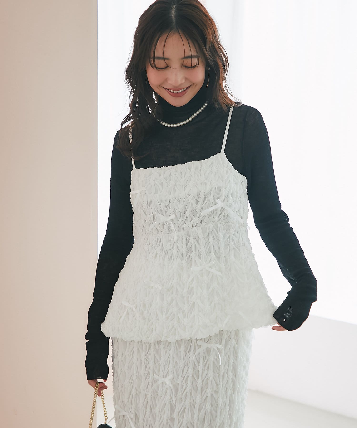 OUTLET(アウトレット) 【La boutique BonBon】メニーリボンフラワースモッキングキャミ