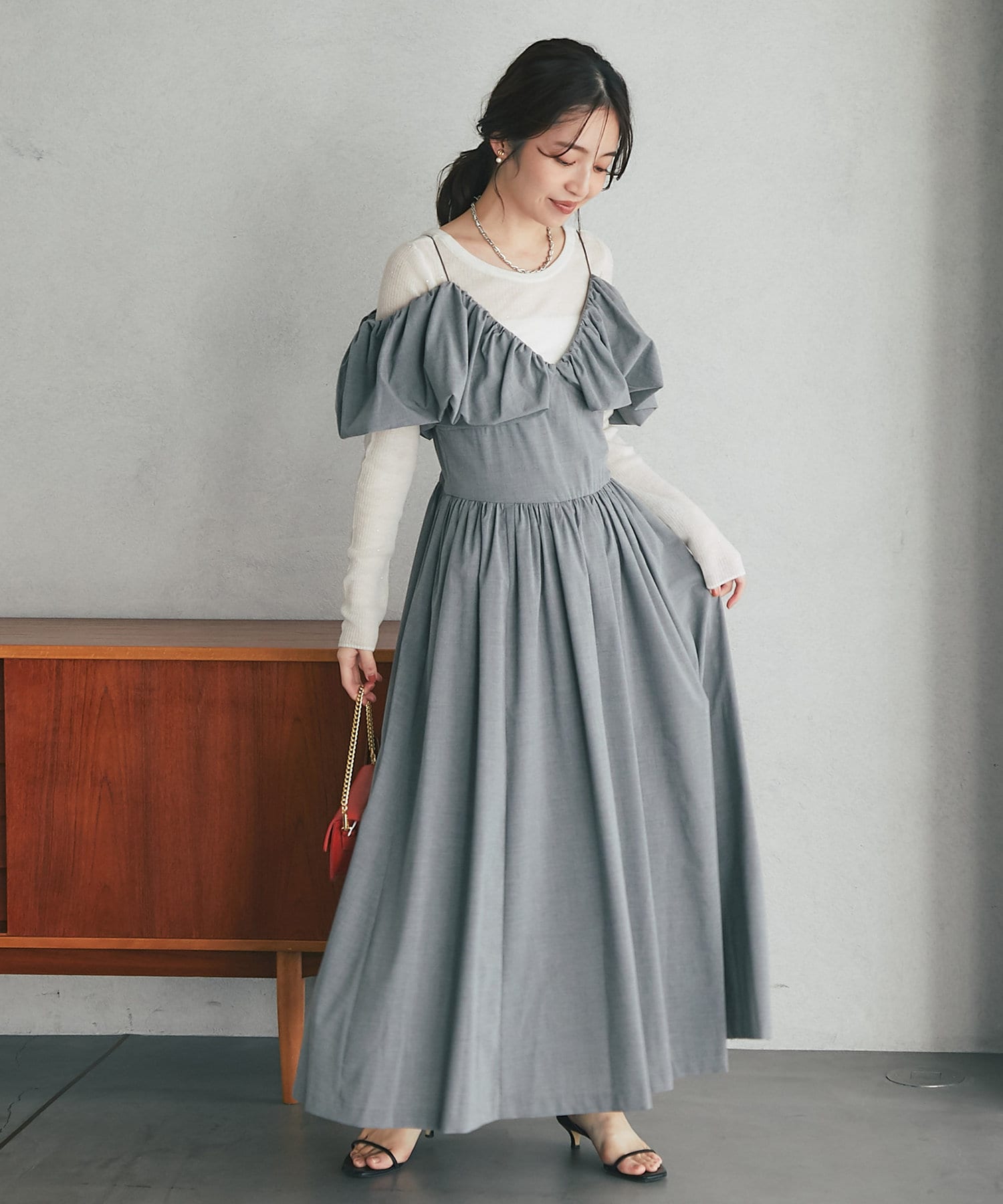 OUTLET(アウトレット) 【La boutique BonBon】キャミソールオープンショルダーワンピース