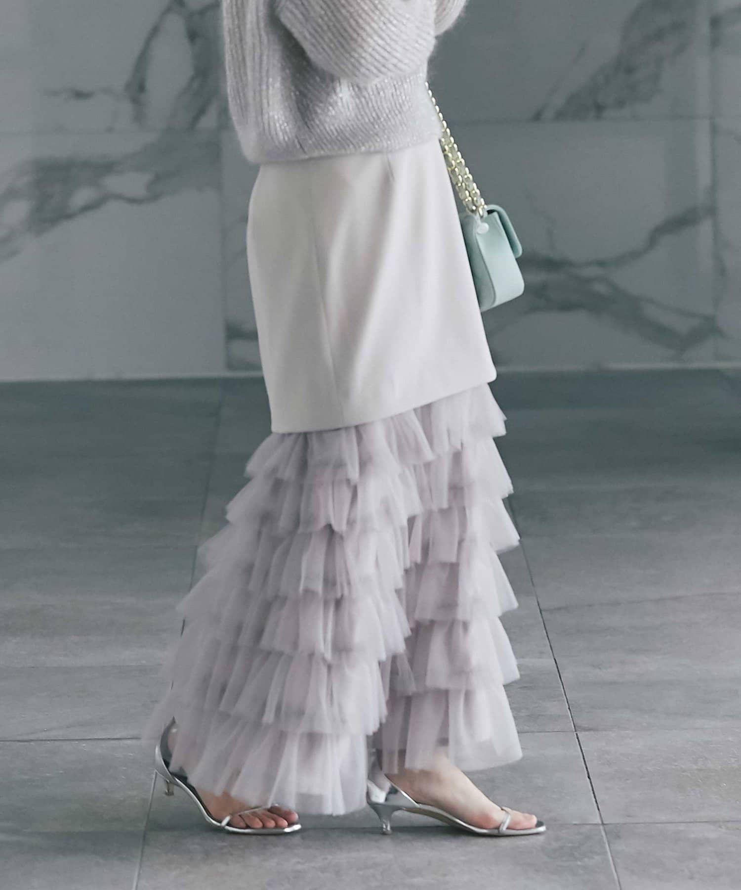 Christian Dior シルク リボン 異素材切替 アイボリー スカート La boutique BonBon】異素材切り替えチュールティアードスカート