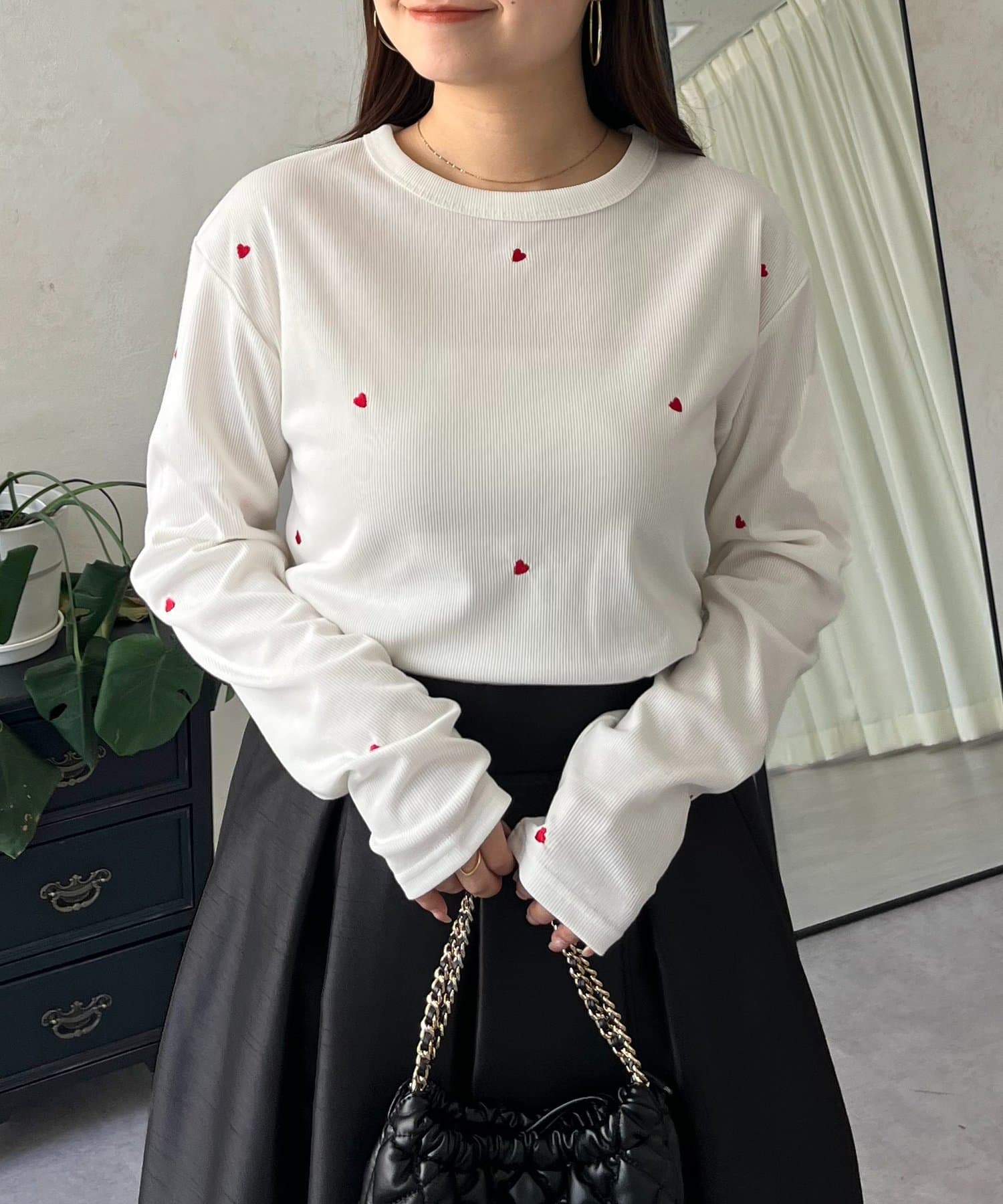 prose verse(プロズヴェール) ハート刺繍リブロンＴ