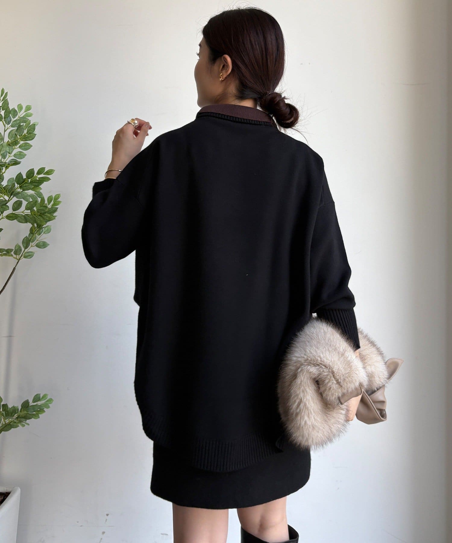 DOUDOU(ドゥドゥ) 【WEB限定】配色ダブル衿ニットトップス