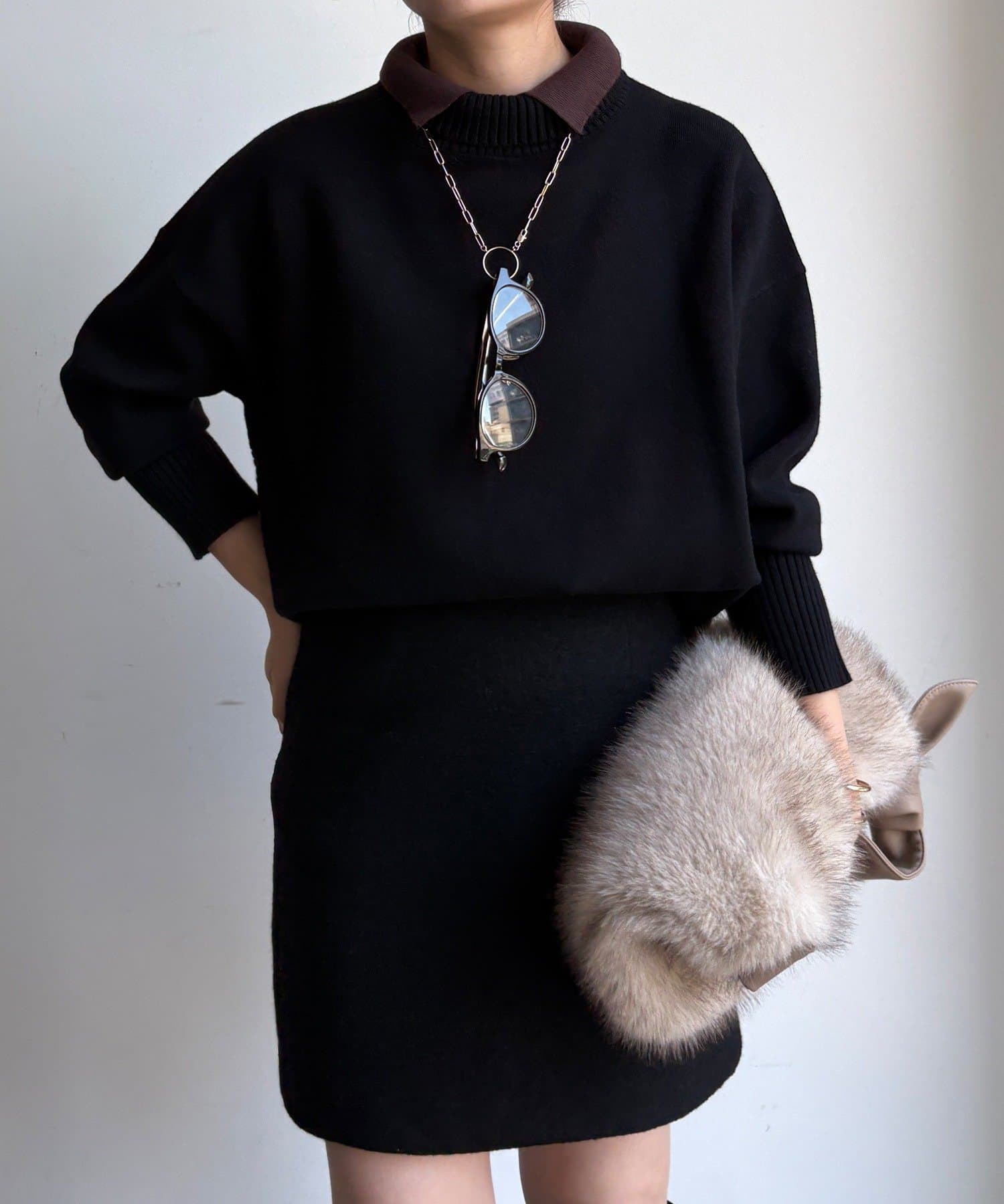 DOUDOU(ドゥドゥ) 【WEB限定】配色ダブル衿ニットトップス