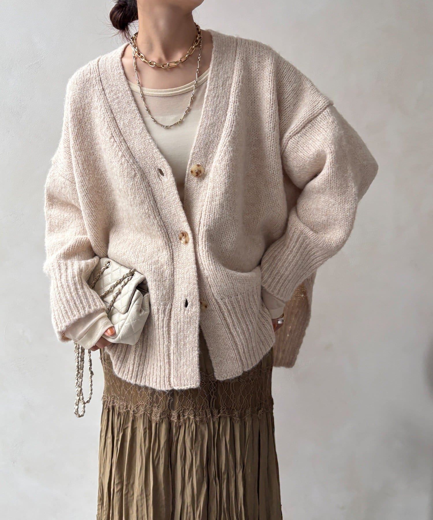 DOUDOU(ドゥドゥ) 【WEB限定】オーバーシルエットVニットカーディガン