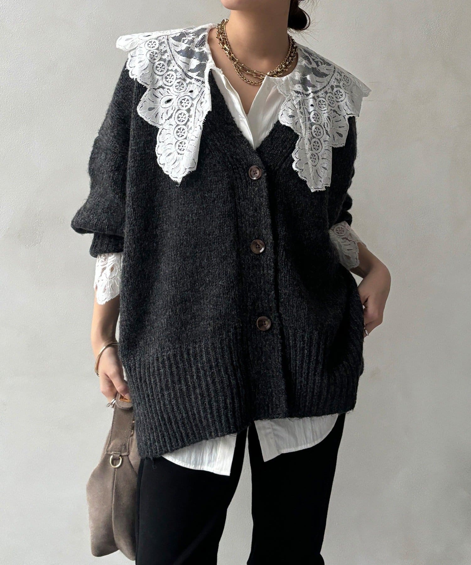 DOUDOU(ドゥドゥ) 【WEB限定】オーバーシルエットVニットカーディガン