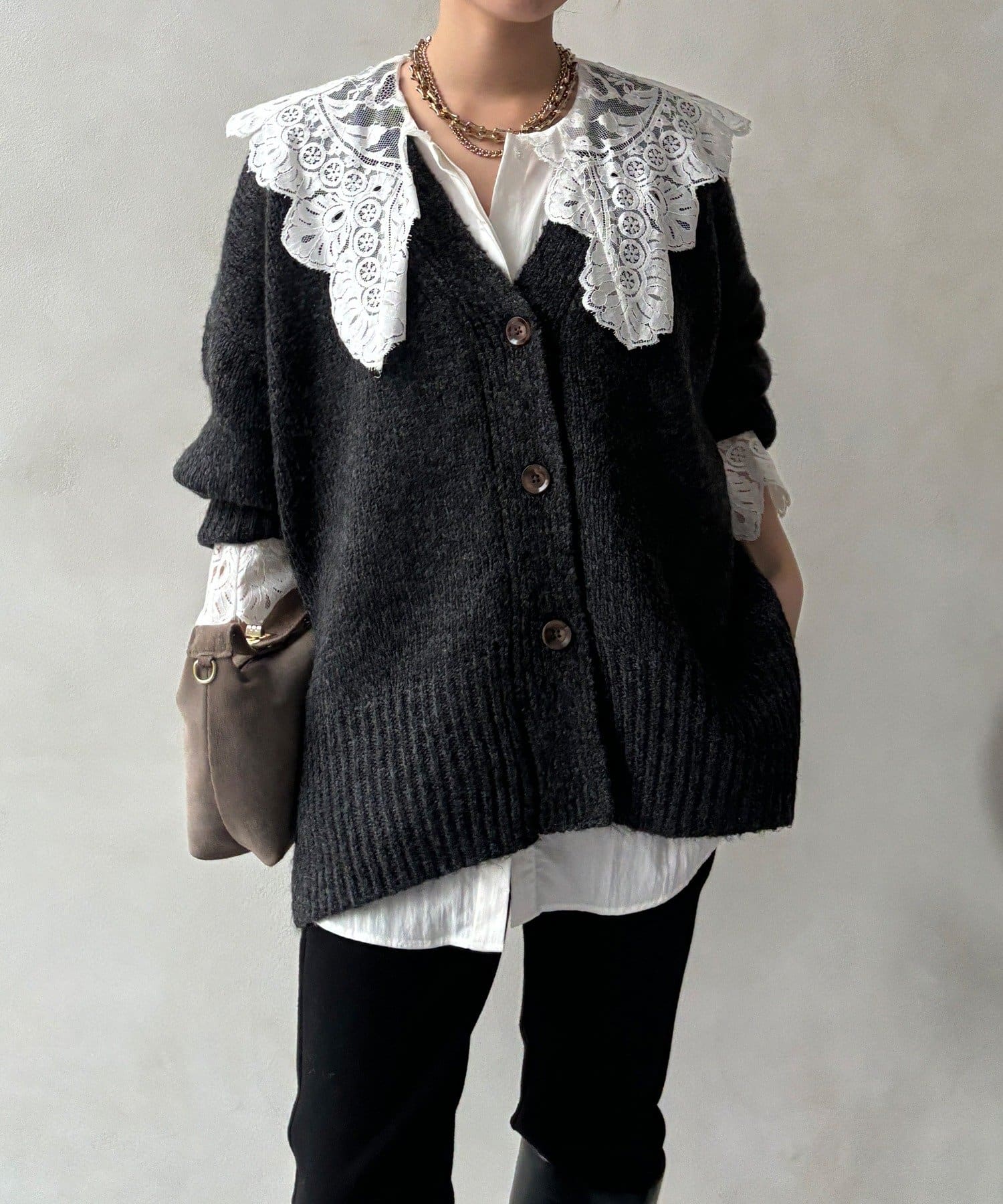 DOUDOU(ドゥドゥ) 【WEB限定】オーバーシルエットVニットカーディガン