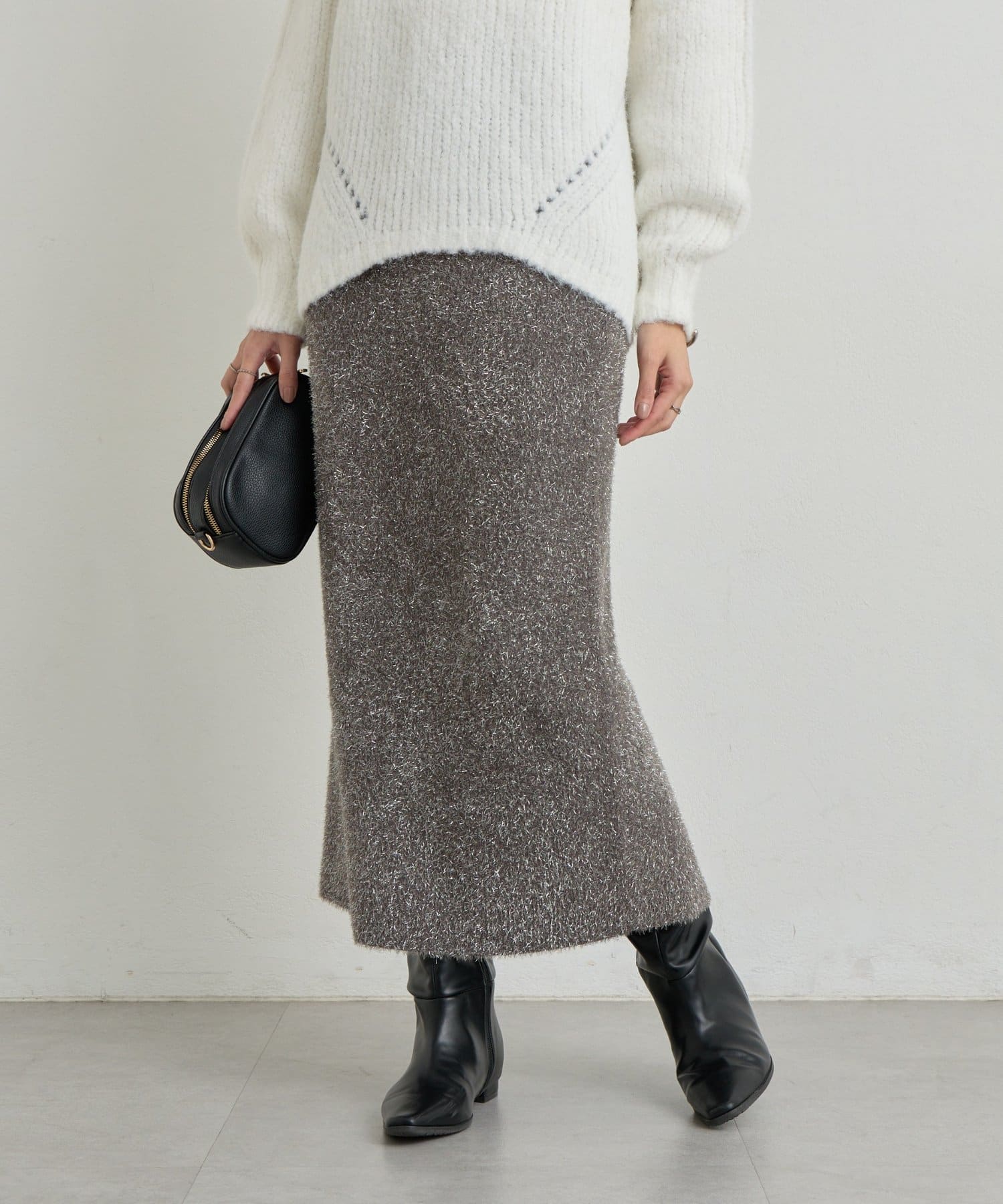 un dix cors(アンディコール) 《華やぎをプラス》フィルムラメニットタイトスカート