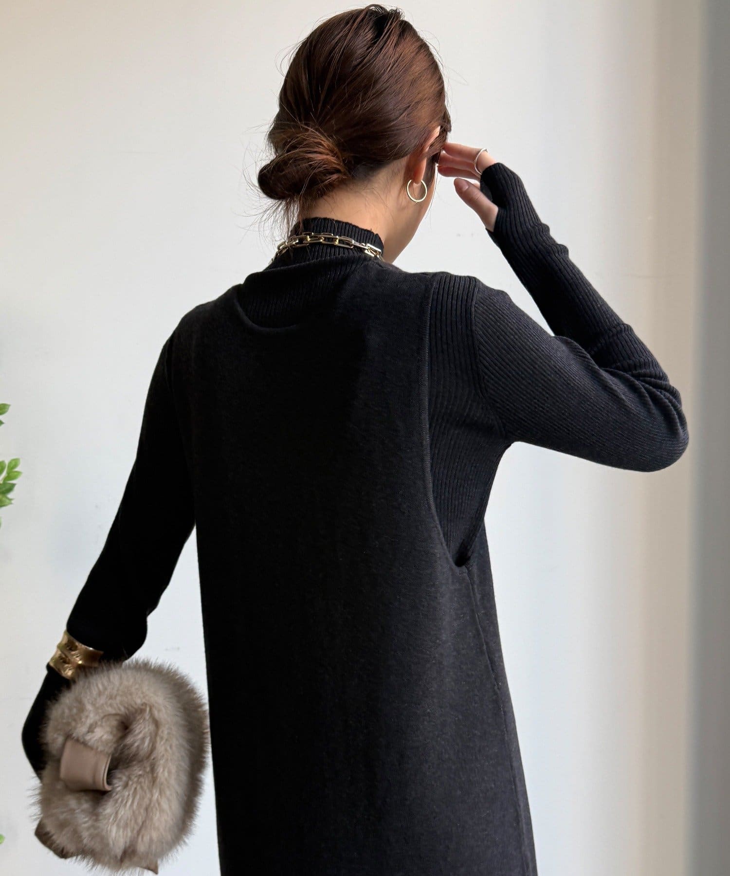 DOUDOU(ドゥドゥ) 【WEB限定】リブニット+Uネックニットワンピースセット