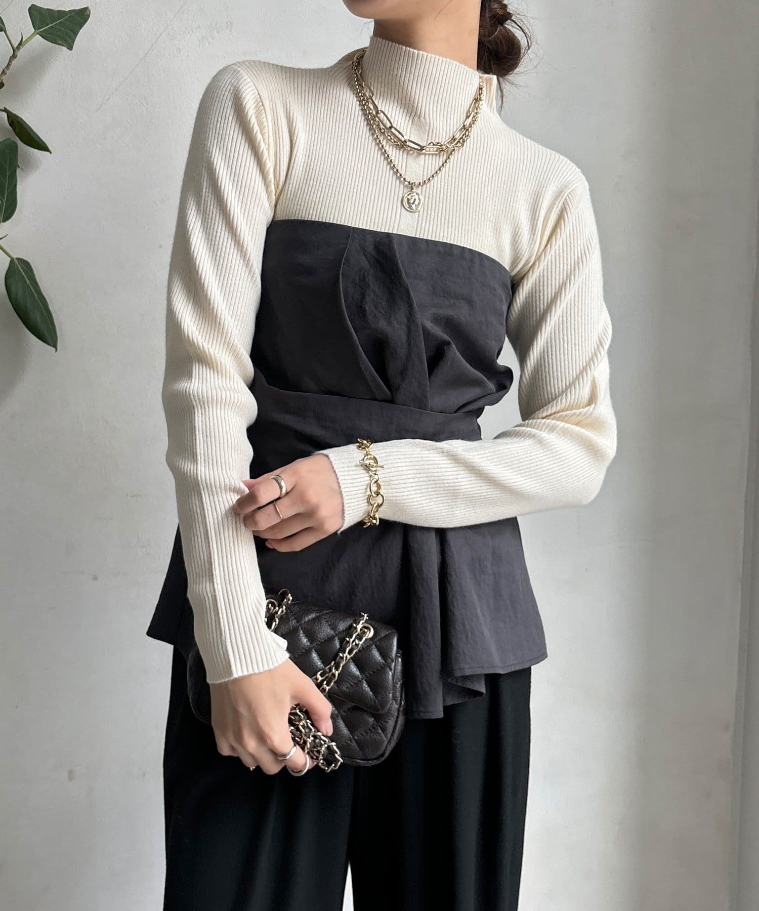 DOUDOU(ドゥドゥ) 【WEB限定】ボトルネックリブニット