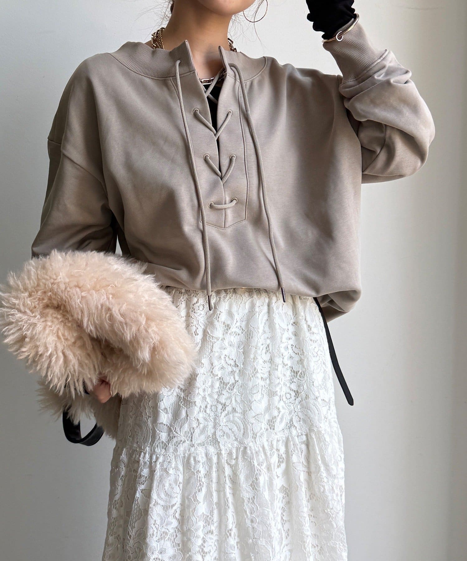 DOUDOU(ドゥドゥ) 【WEB限定】 前後2WAYレースアッププルオーバー