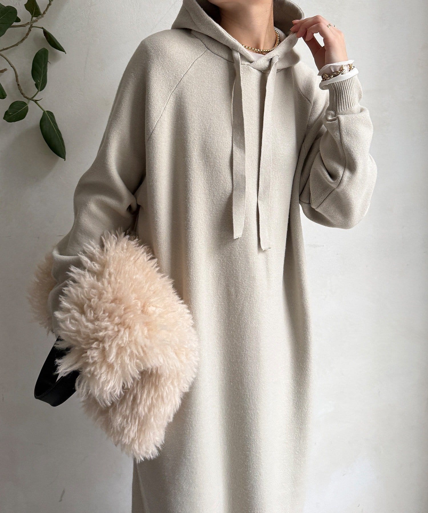 DOUDOU(ドゥドゥ) 【WEB限定】フーディーニットワンピース