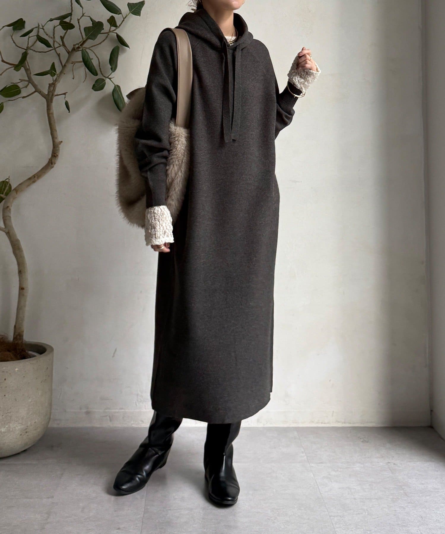 DOUDOU(ドゥドゥ) 【WEB限定】フーディーニットワンピース