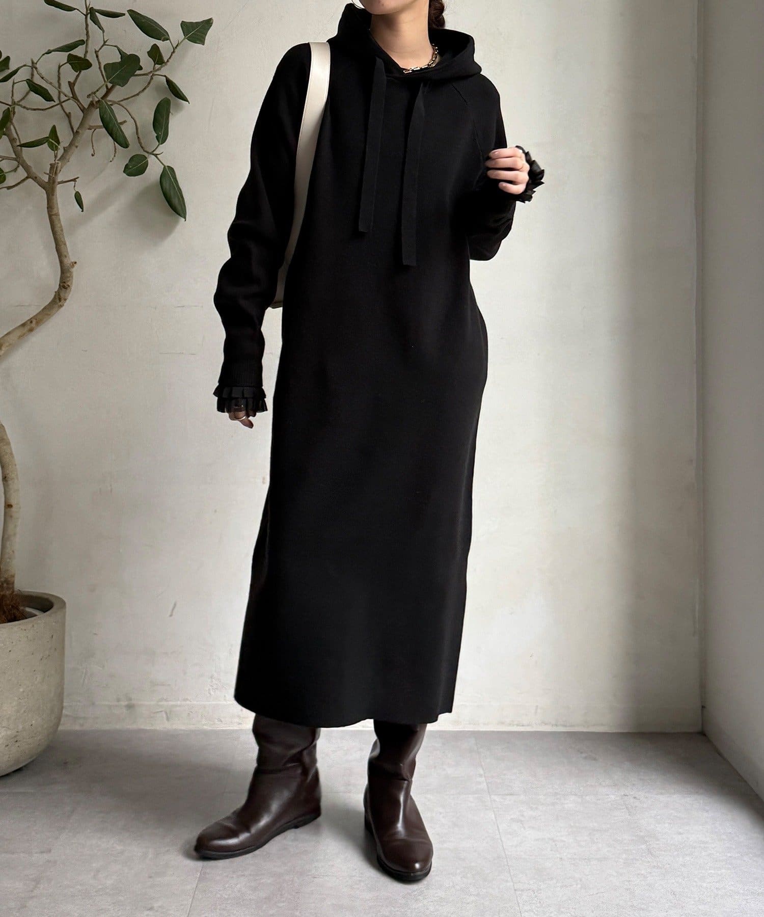 DOUDOU(ドゥドゥ) 【WEB限定】フーディーニットワンピース