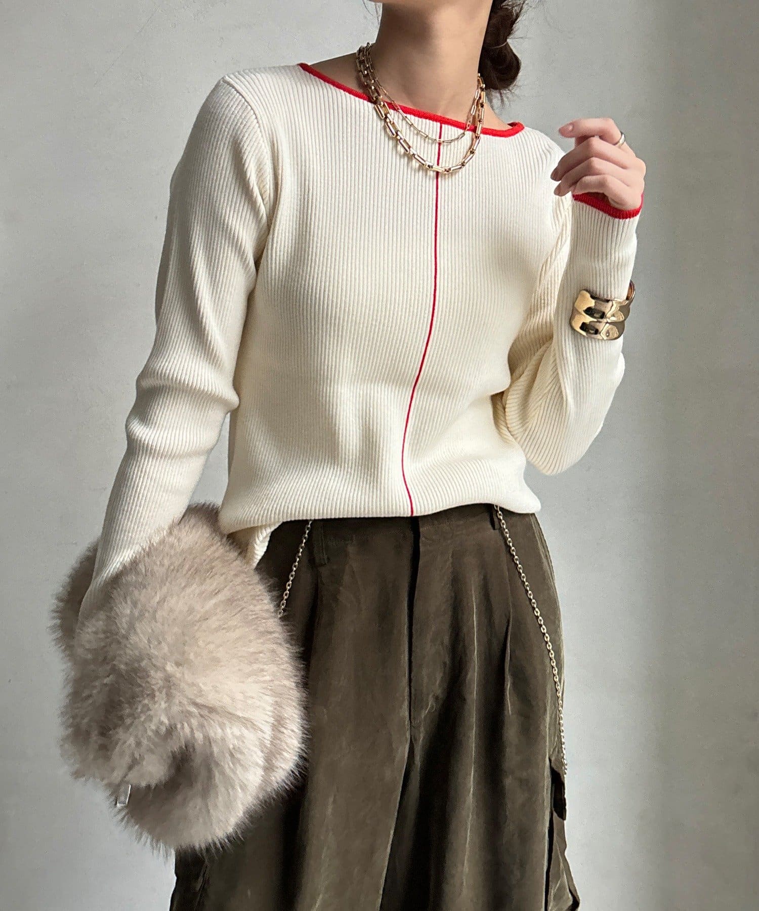 DOUDOU(ドゥドゥ) 【WEB限定】前後2WAY配色リブニット