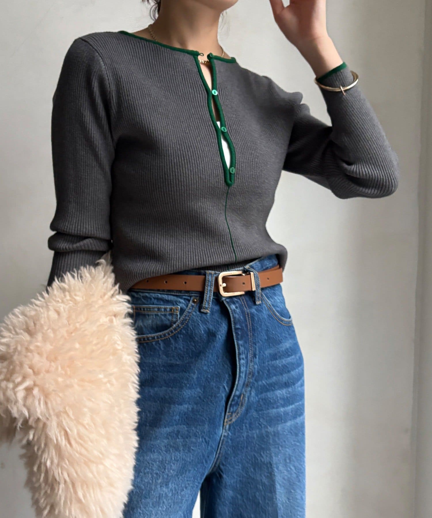 DOUDOU(ドゥドゥ) 【WEB限定】前後2WAY配色リブニット