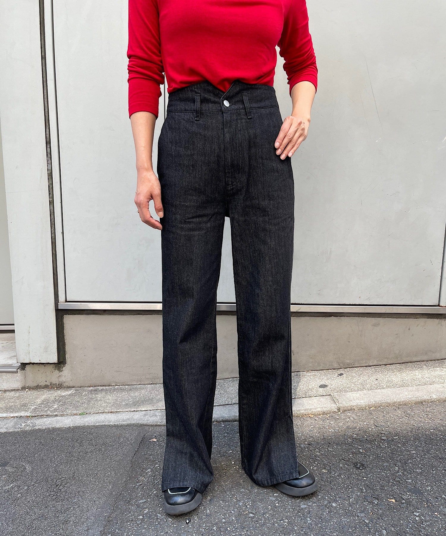 Pasterip(パセリ) 【スタイルアップ/3サイズ展開】Regular fit slit denim