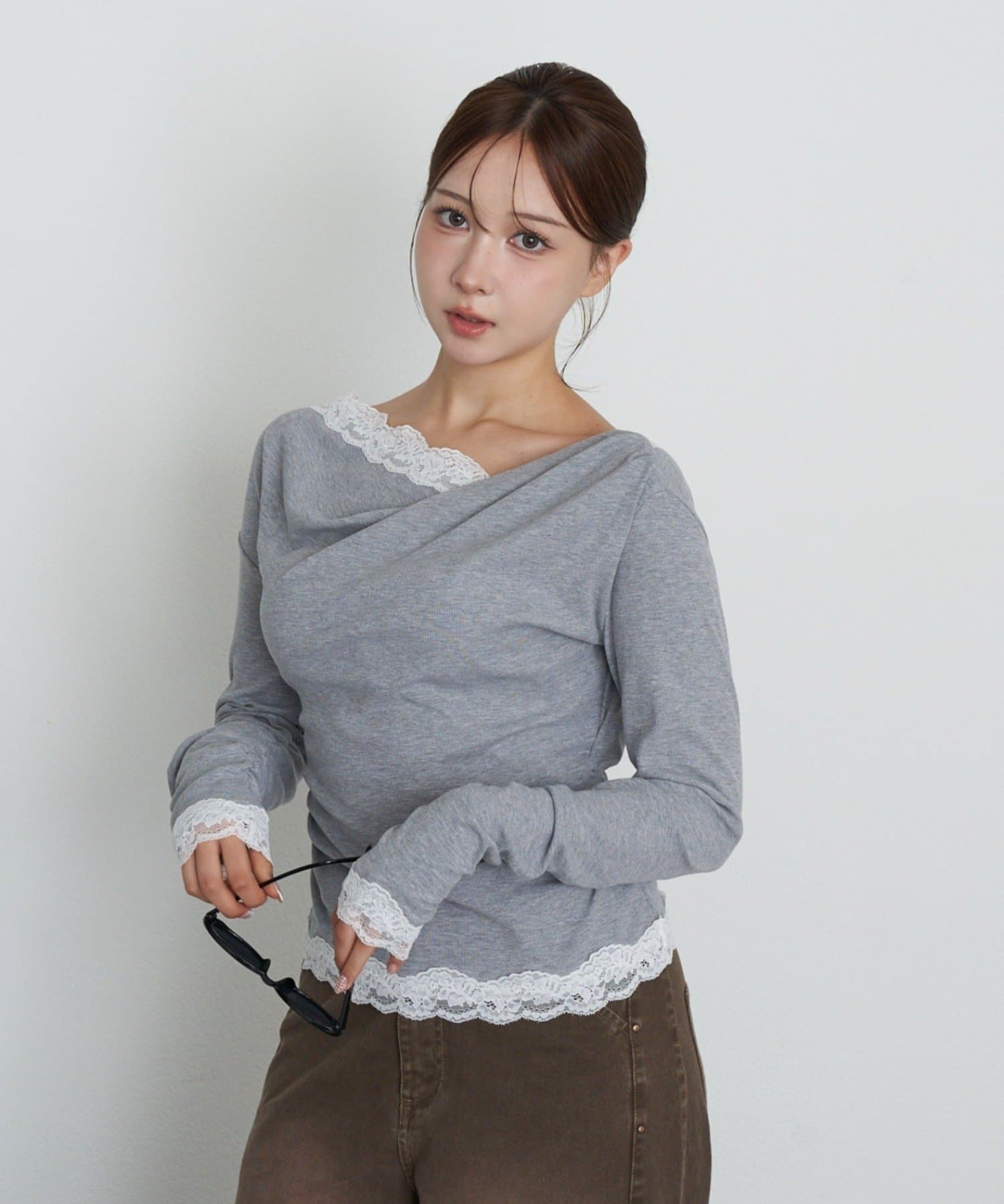 RAY CASSIN(レイカズン) ワンショルレースロンTシャツ