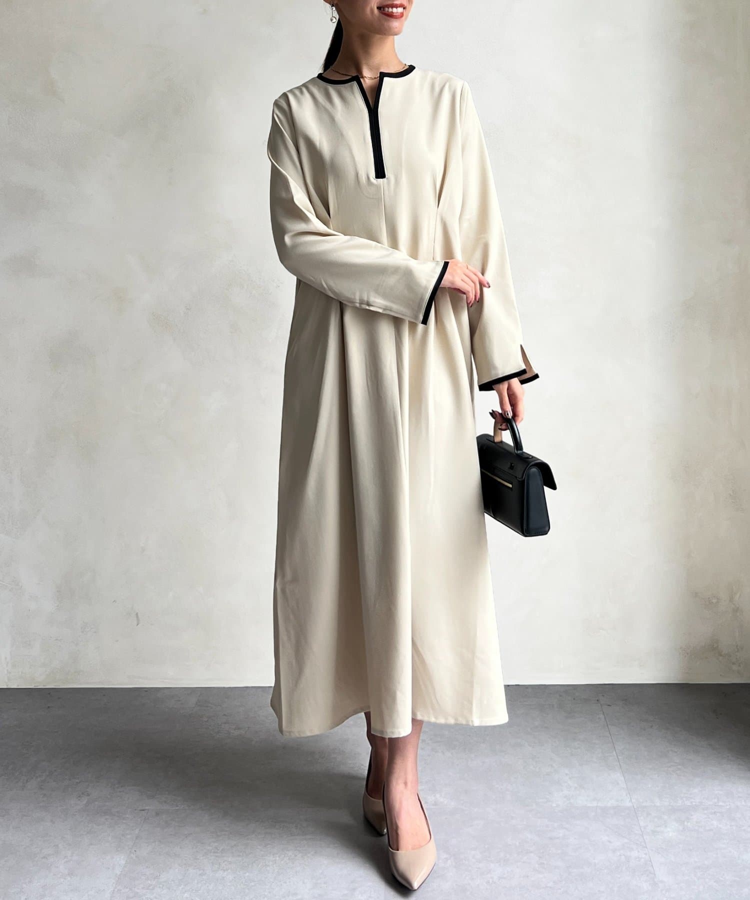 セレモニー対応可】パイピングタックワンピース | Chez toi