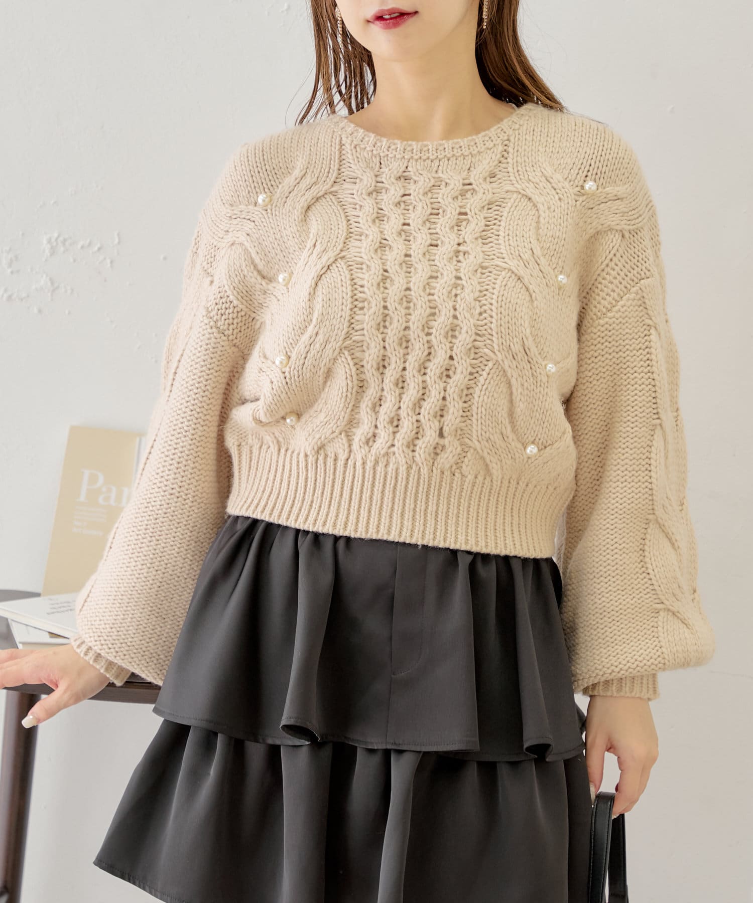 美品 Who’s Who Chico パネルケーブル上下セット who's who Chico - ♡ケーブルニットショートパンツの通販 by mellow