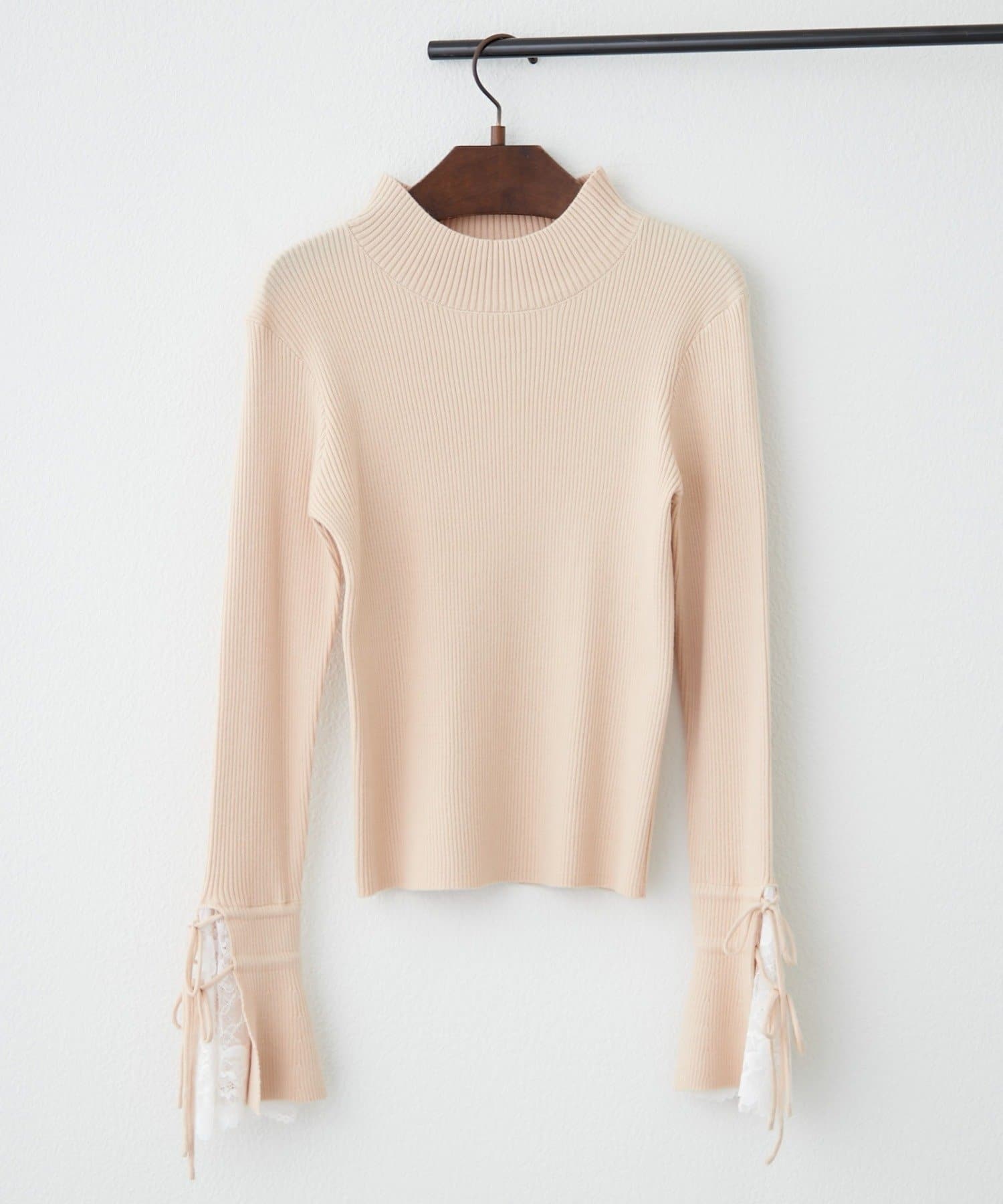 Remind me and forever(リマインドミーアンドフォーエバー) 【全9色展開】手元まで華やかに可愛く。袖レース&リボンニットトップス