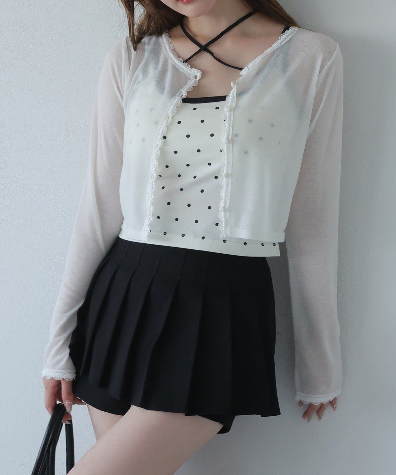 NICE CLAUP / OLIVE des OLIVE OUTLET(ナイスクラップ  / オリーブ デ オリーブ アウトレット) 【one after another】レース付きカットカーディガン