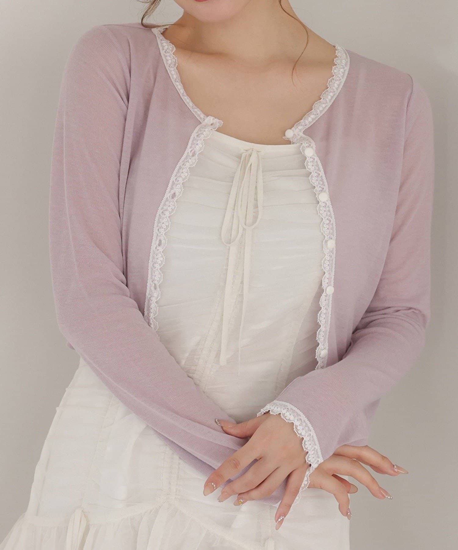 NICE CLAUP / OLIVE des OLIVE OUTLET(ナイスクラップ  / オリーブ デ オリーブ アウトレット) 【one after another】レース付きカットカーディガン