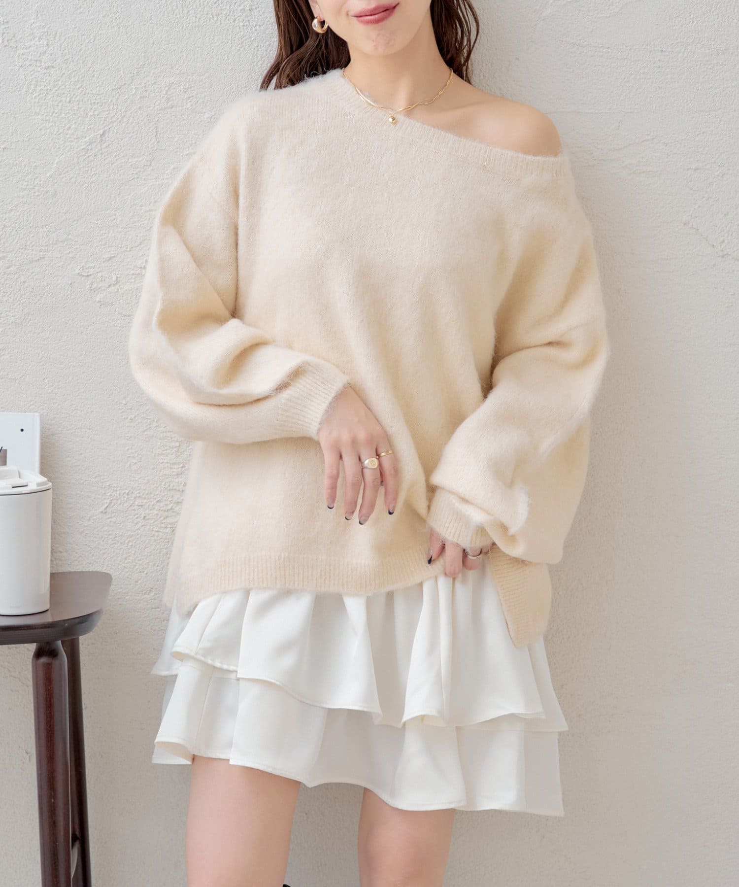 OUTLET(アウトレット) 【Chico】シャギールーズニット×フリルミニワンピースセット