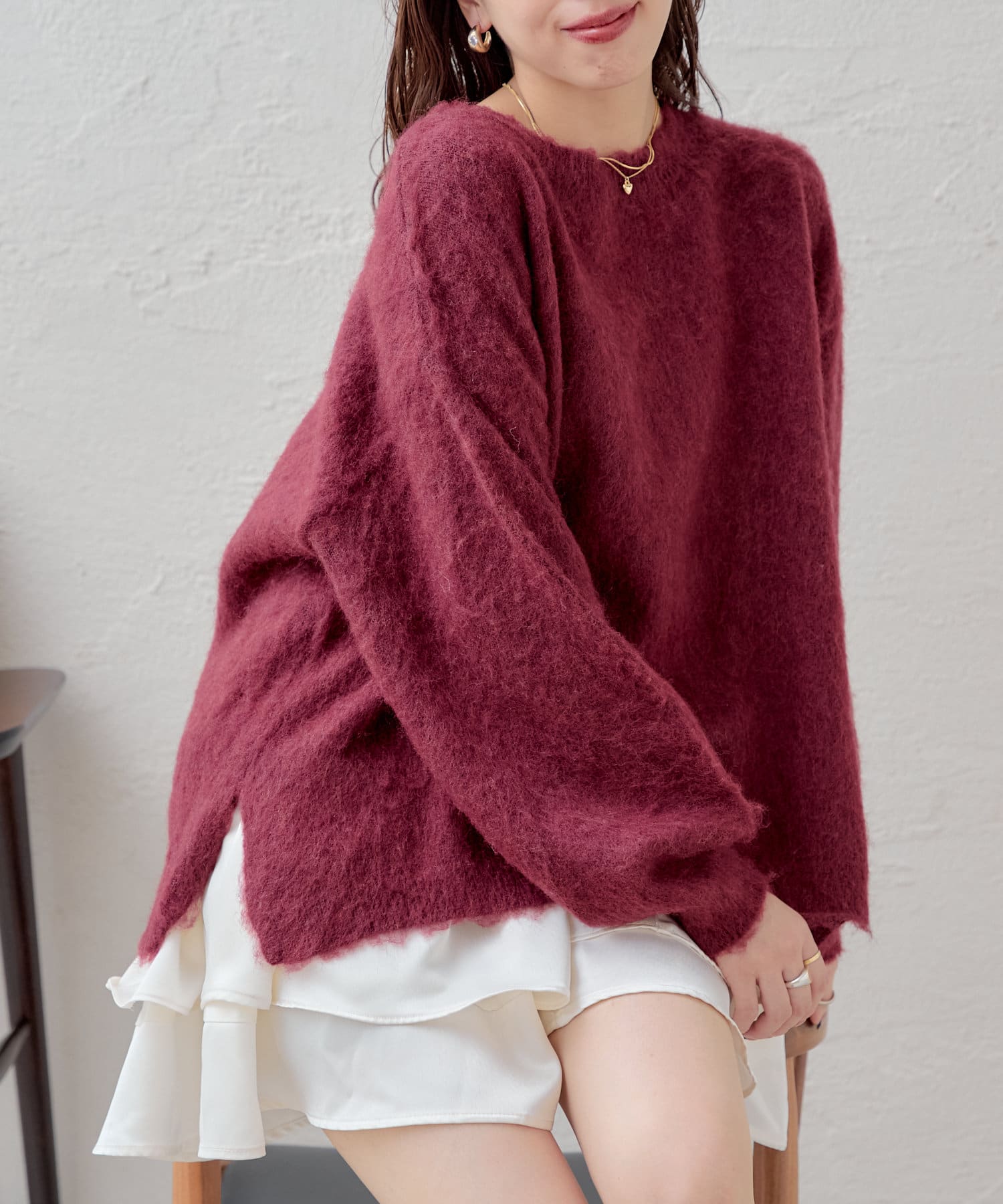 OUTLET(アウトレット) 【Chico】シャギールーズニット×フリルミニワンピースセット