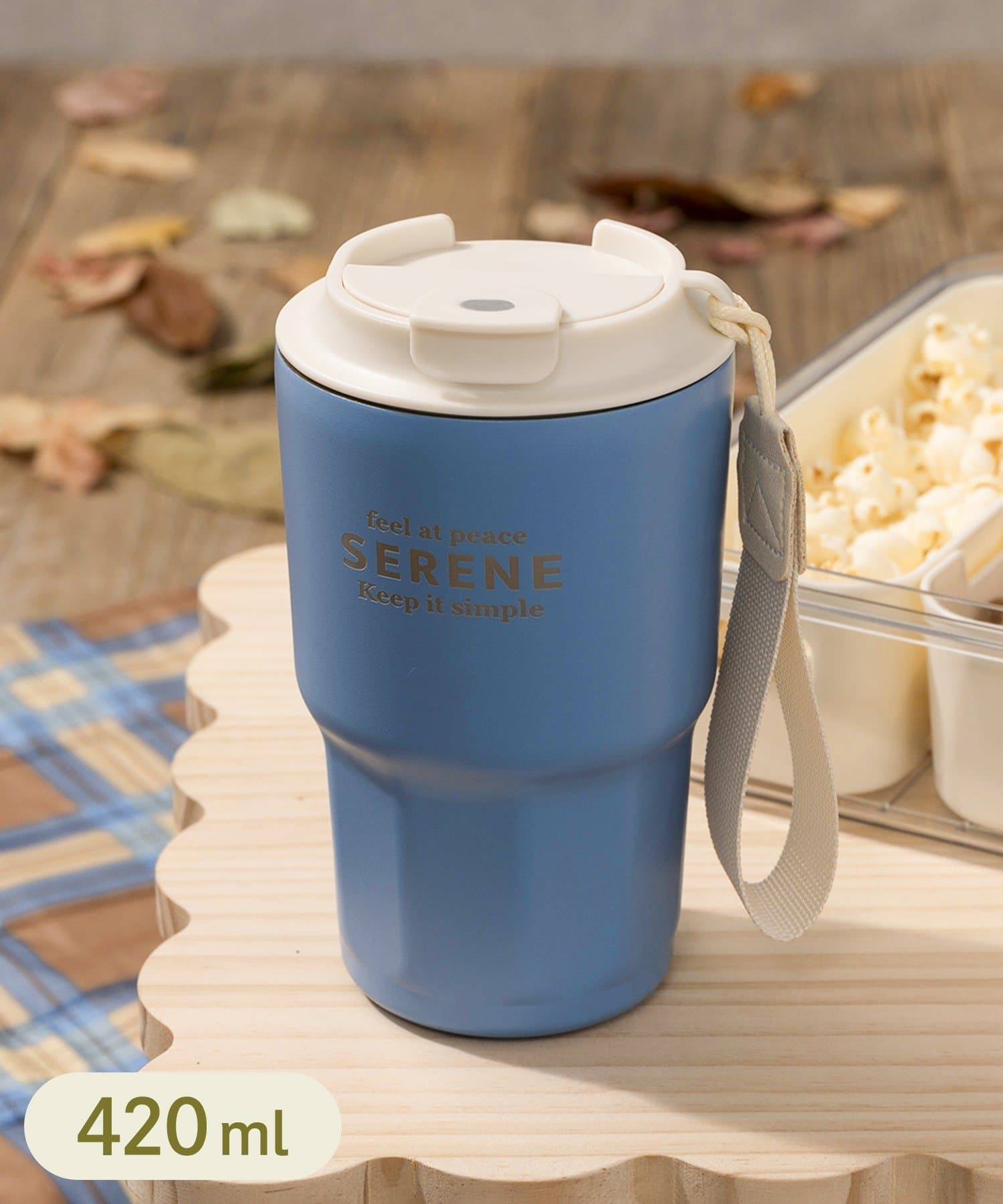 3COINS(スリーコインズ) ストラップ付ステンレスタンブラー：420ml／Autumn Picnic