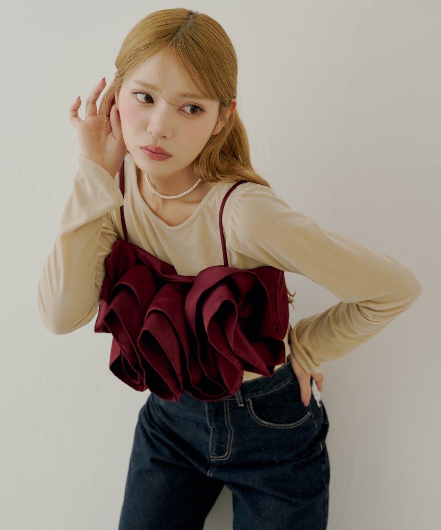 Chico(チコ) 【SALON by Chico】フリルベアキャミ+ベロアトップスセット