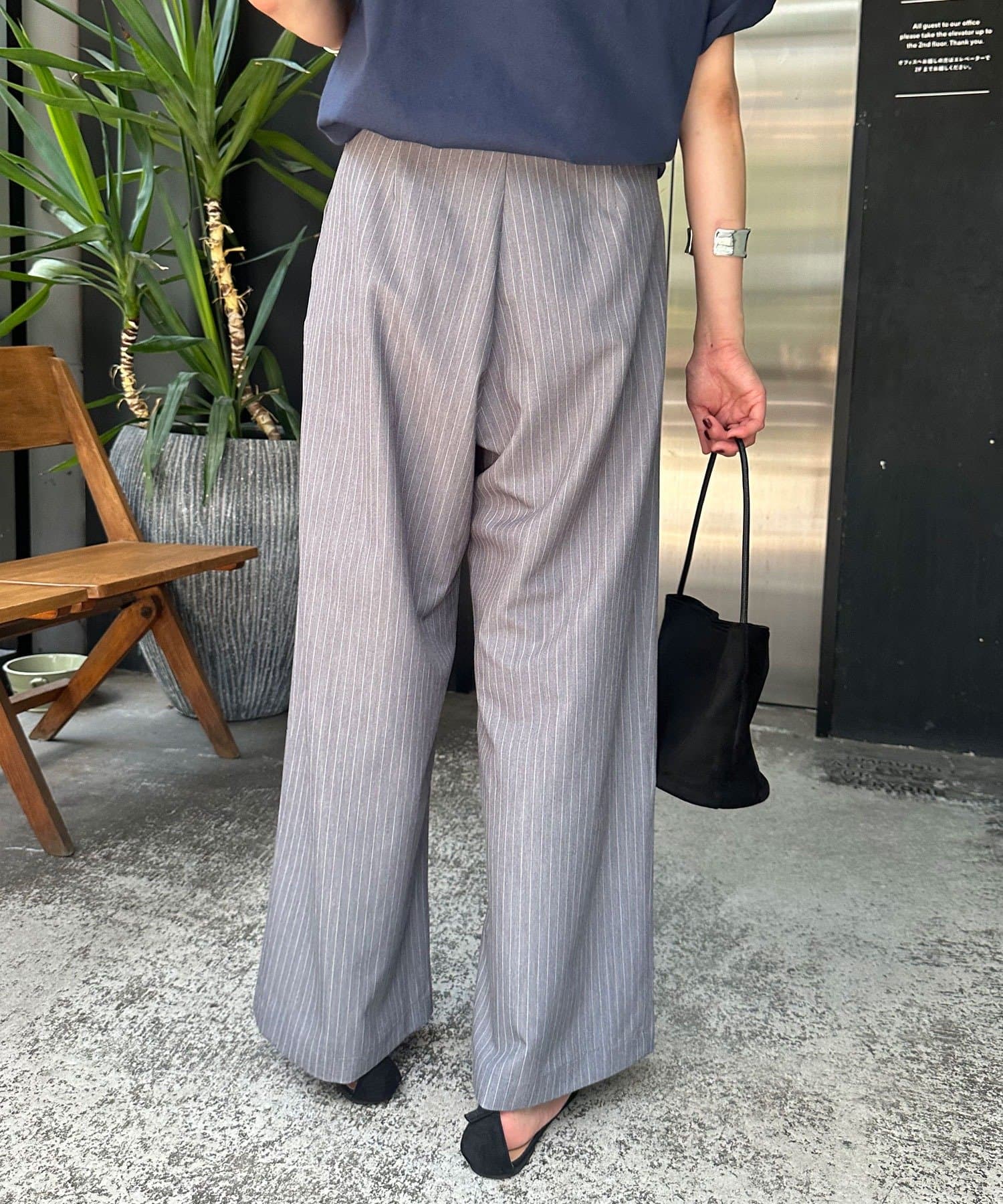 SHENERY(シーナリー) ダブルタックストライプワイドパンツ
